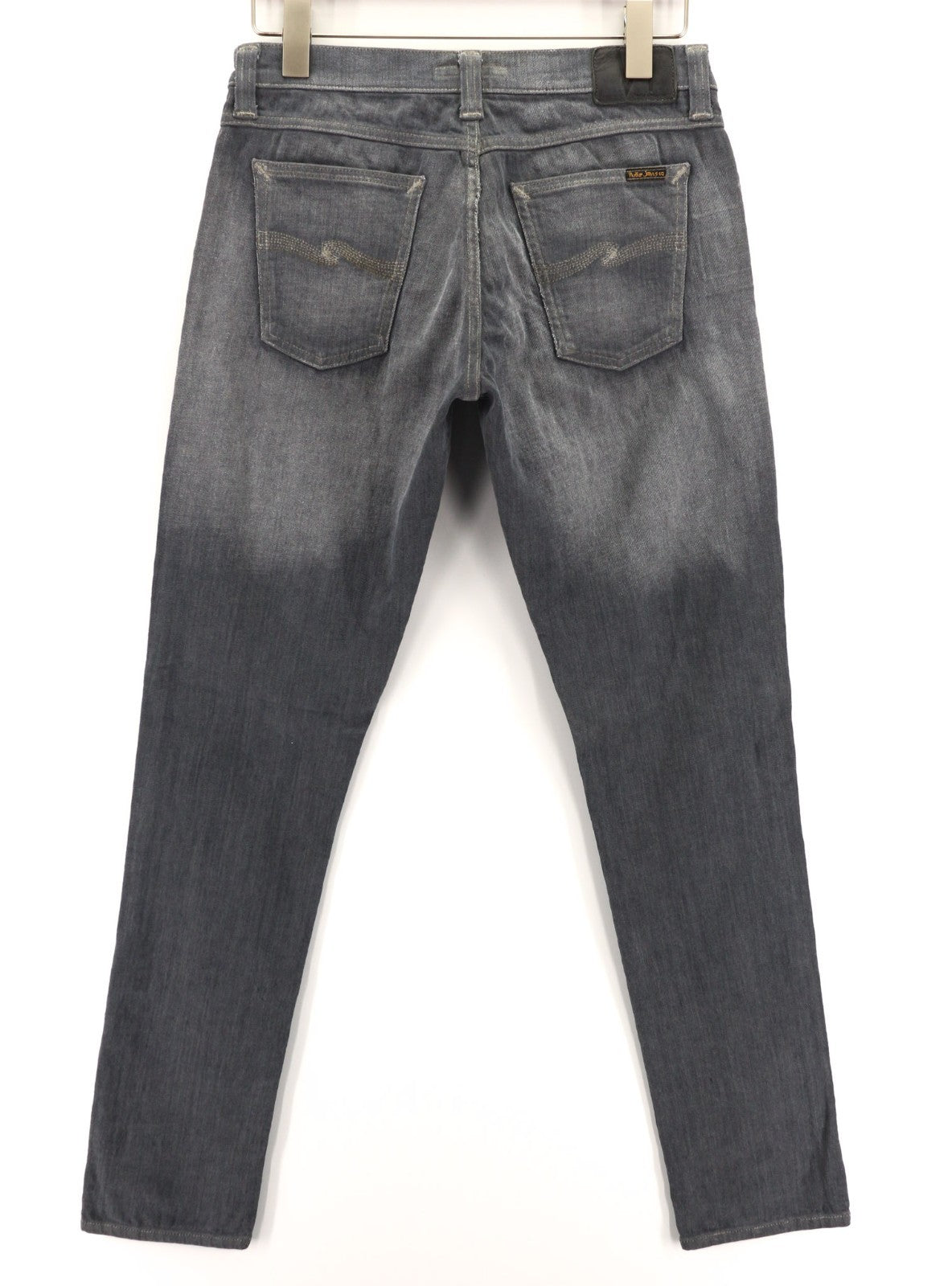 NUDIE JEANS vyriški aptempti ilgi John džinsai W30/L34 tamsiai pilki, ploni, organinio kirpimo, užtrauktuku 