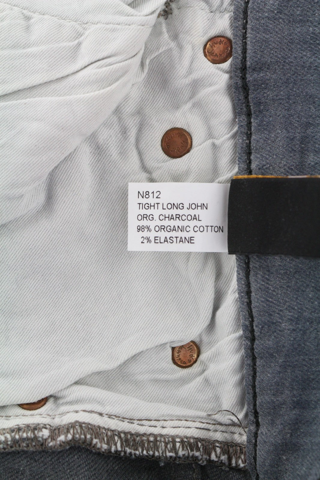 NUDIE JEANS vyriški aptempti ilgi John džinsai W30/L34 tamsiai pilki, ploni, organinio kirpimo, užtrauktuku 