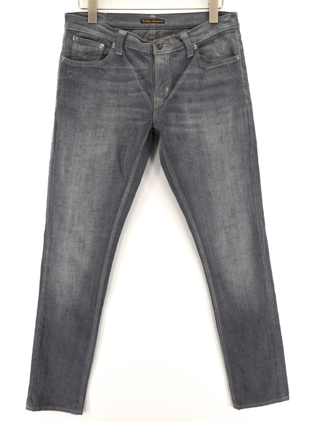 NUDIE JEANS vyriški aptempti ilgi John džinsai W33/L34 tamsiai pilki, ploni, ekologiški džinsai 