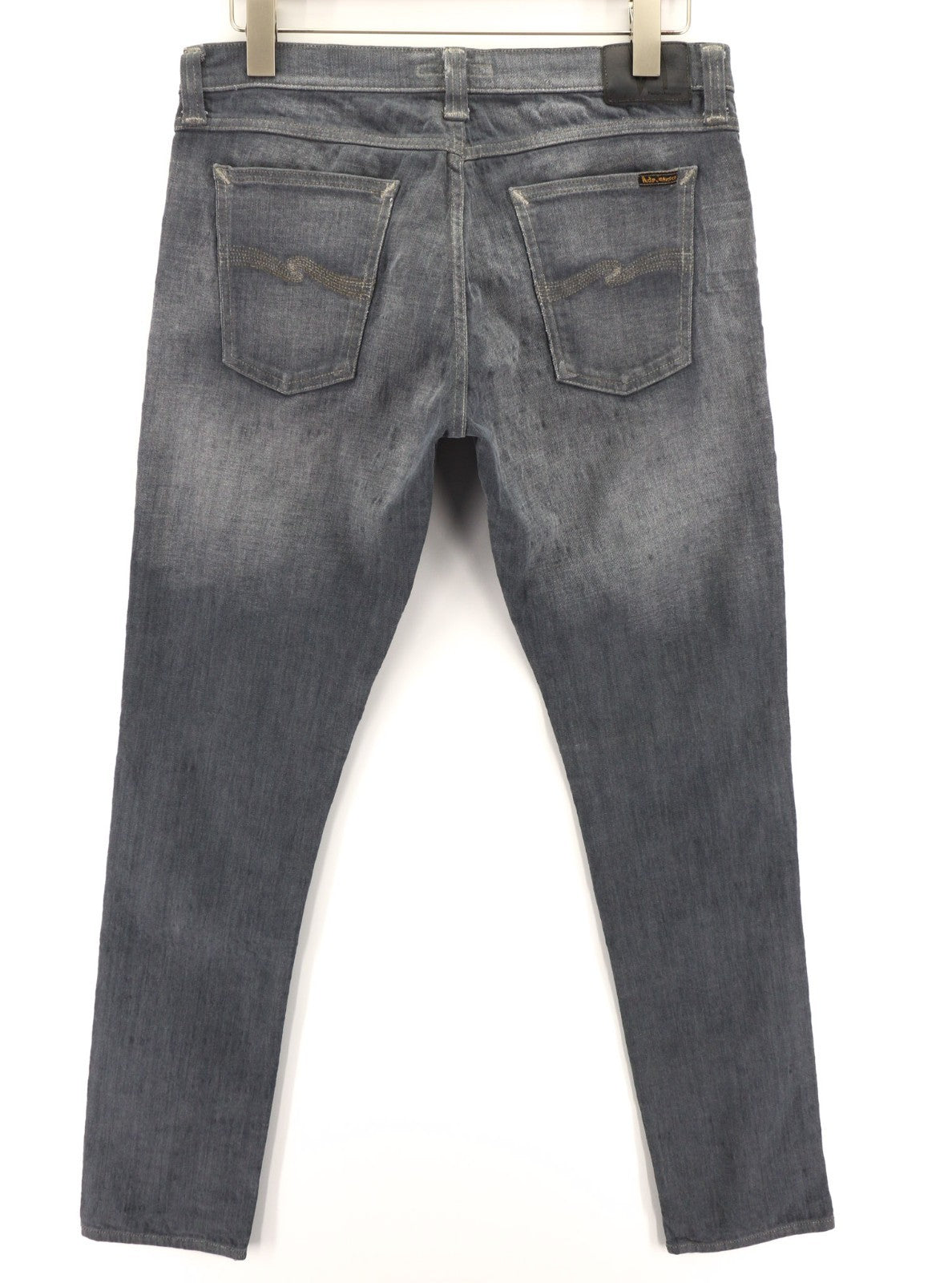 NUDIE JEANS vyriški aptempti ilgi John džinsai W33/L34 tamsiai pilki, ploni, ekologiški džinsai 