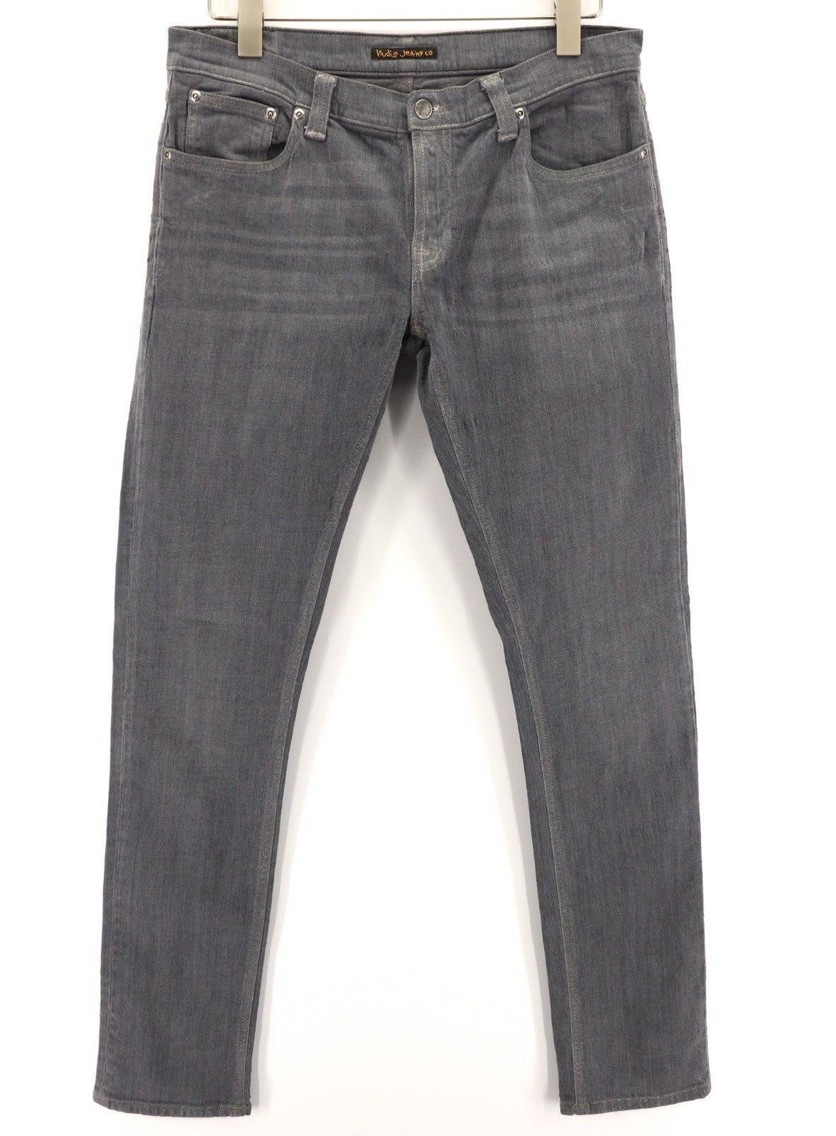 NUDIE JEANS vyriški aptempti ilgi John džinsai W32/L34 tamsiai pilki, ploni, ekologiški džinsai 