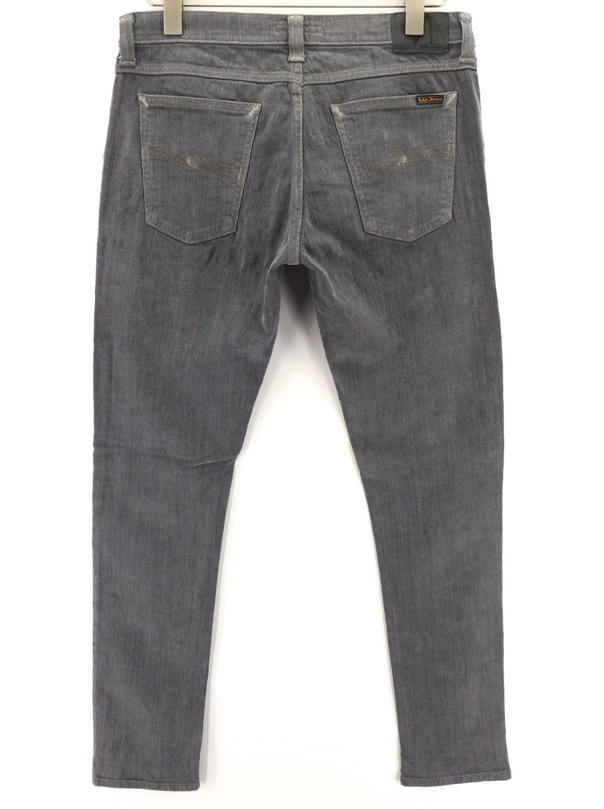 NUDIE JEANS vyriški aptempti ilgi John džinsai W32/L34 tamsiai pilki, ploni, ekologiški džinsai 