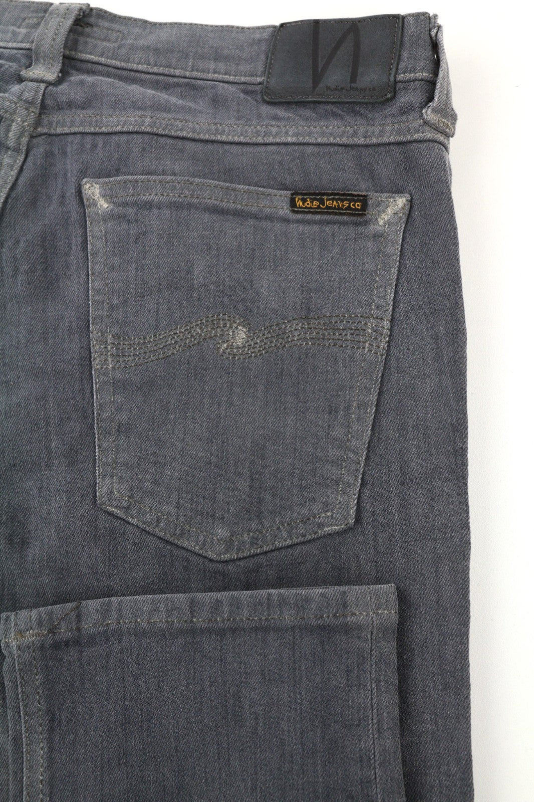 NUDIE JEANS vyriški aptempti ilgi John džinsai W32/L34 tamsiai pilki, ploni, ekologiški džinsai 