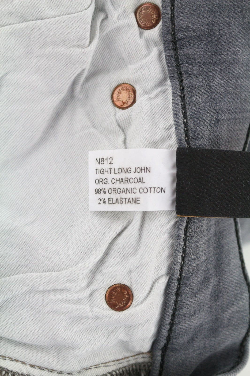 NUDIE JEANS vyriški aptempti ilgi John džinsai W32/L34 tamsiai pilki, ploni, ekologiški džinsai 