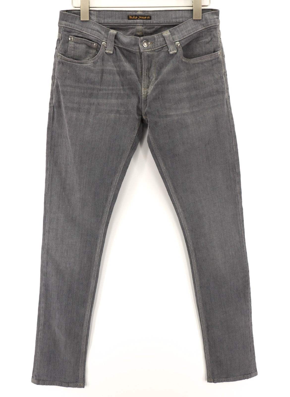 NUDIE JEANS vyriški aptempti ilgi John džinsai W31/L34 anglies spalvos, ekologiško užtrauktuko, plono kirpimo 