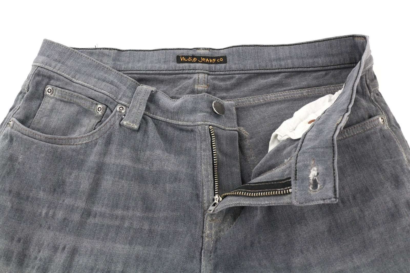 NUDIE JEANS vyriški aptempti ilgi John džinsai W31/L34 anglies spalvos, ekologiško užtrauktuko, plono kirpimo 