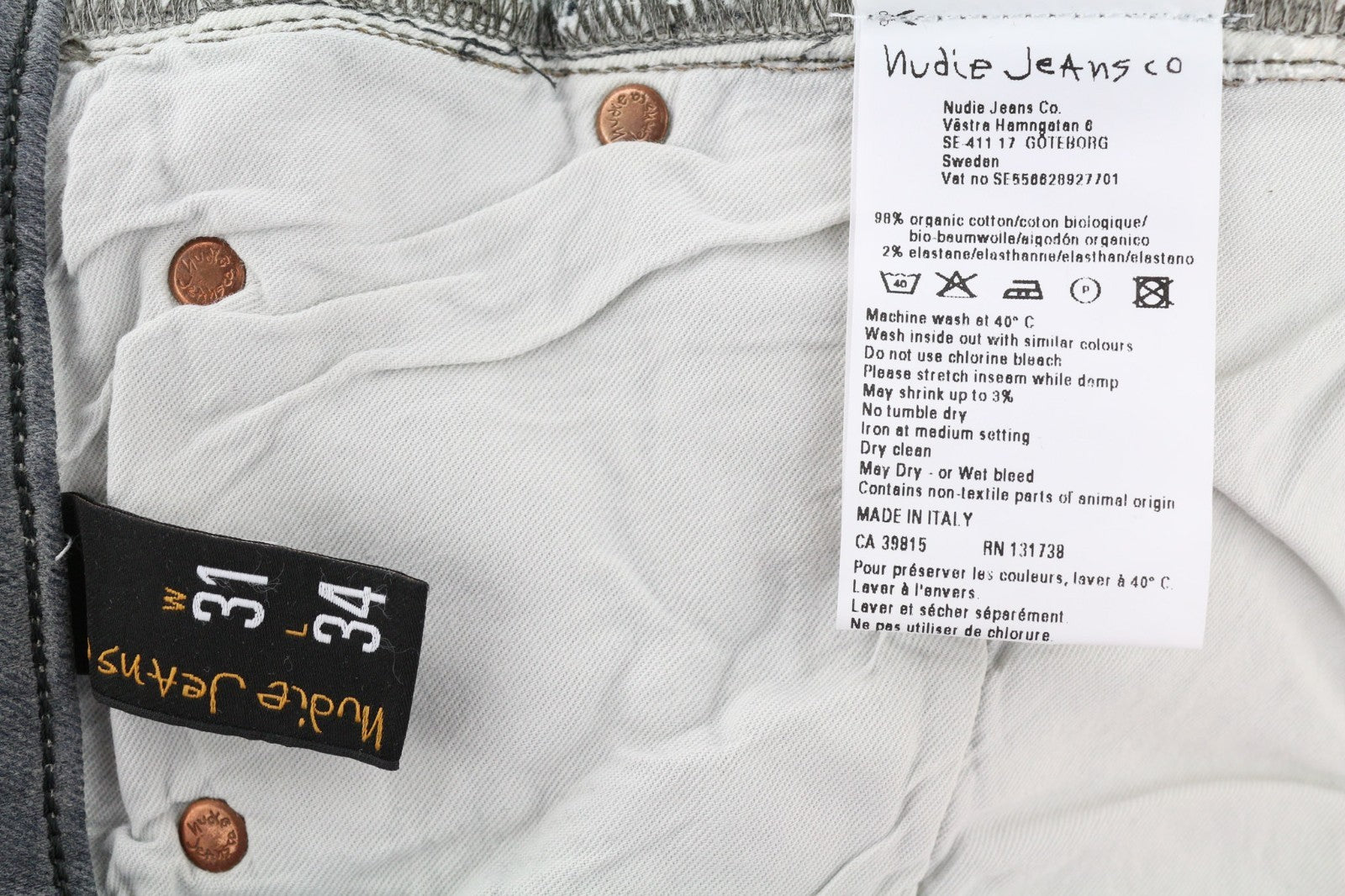 NUDIE JEANS vyriški aptempti ilgi John džinsai W31/L34 anglies spalvos, ekologiško užtrauktuko, plono kirpimo 