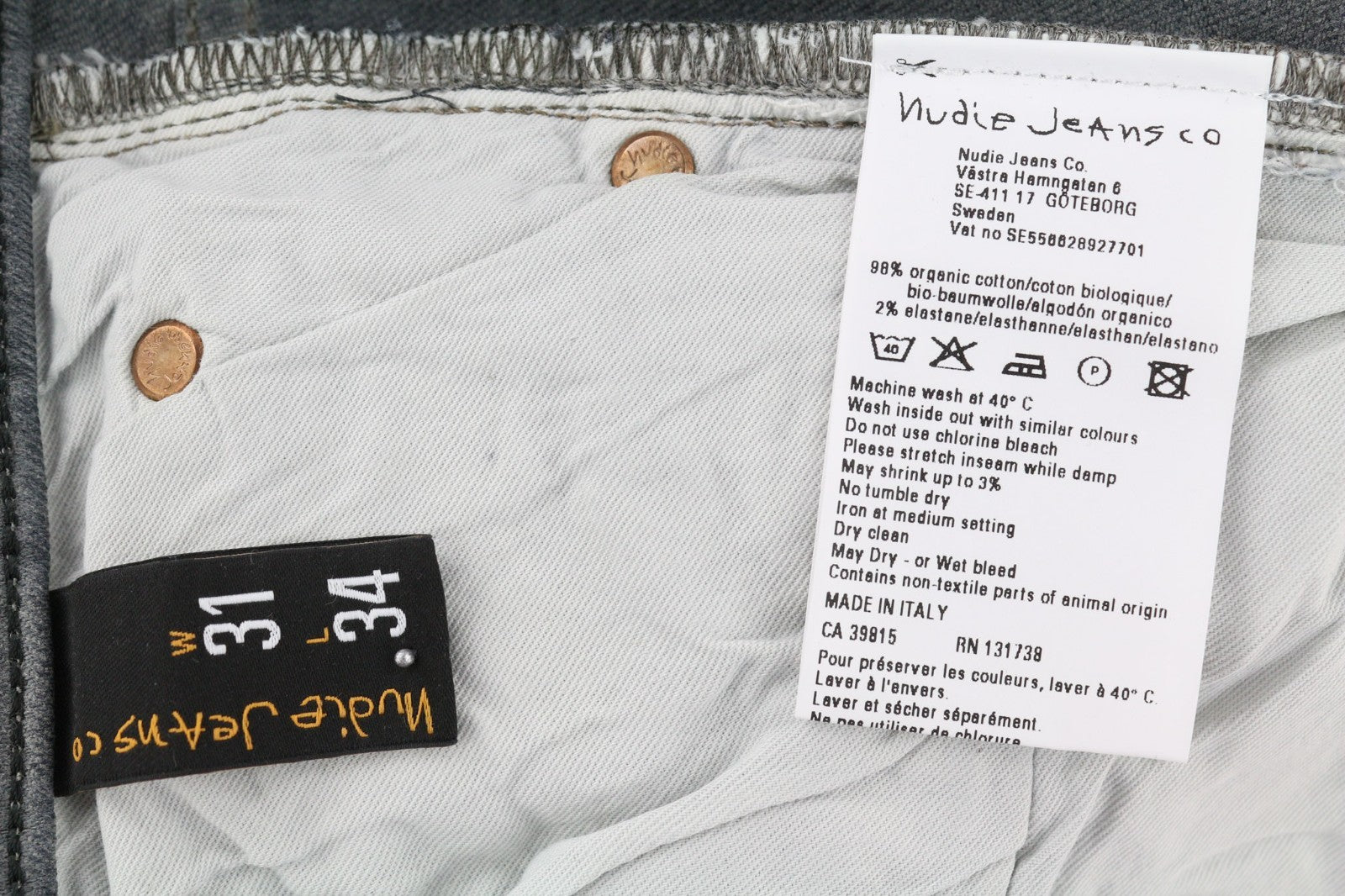 NUDIE JEANS vyriški aptempti ilgi John džinsai W31/L34 ploni tamsiai pilki, organinio audinio spalvos užtrauktukai 