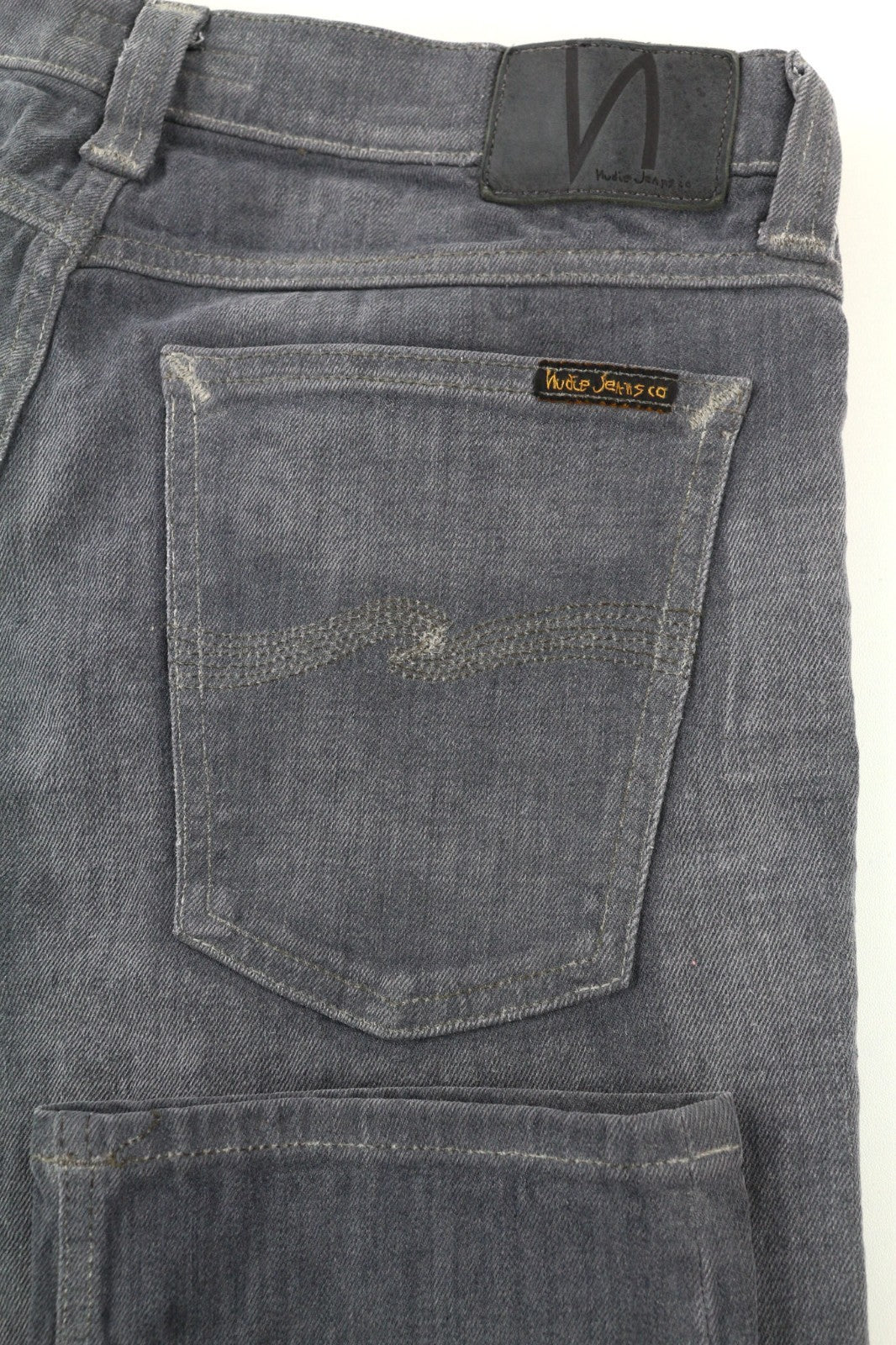 NUDIE JEANS vyriški aptempti ilgi John džinsai W31/L34 tamsiai pilki, ploni klešnių kirpimo džinsai su užtrauktuku 