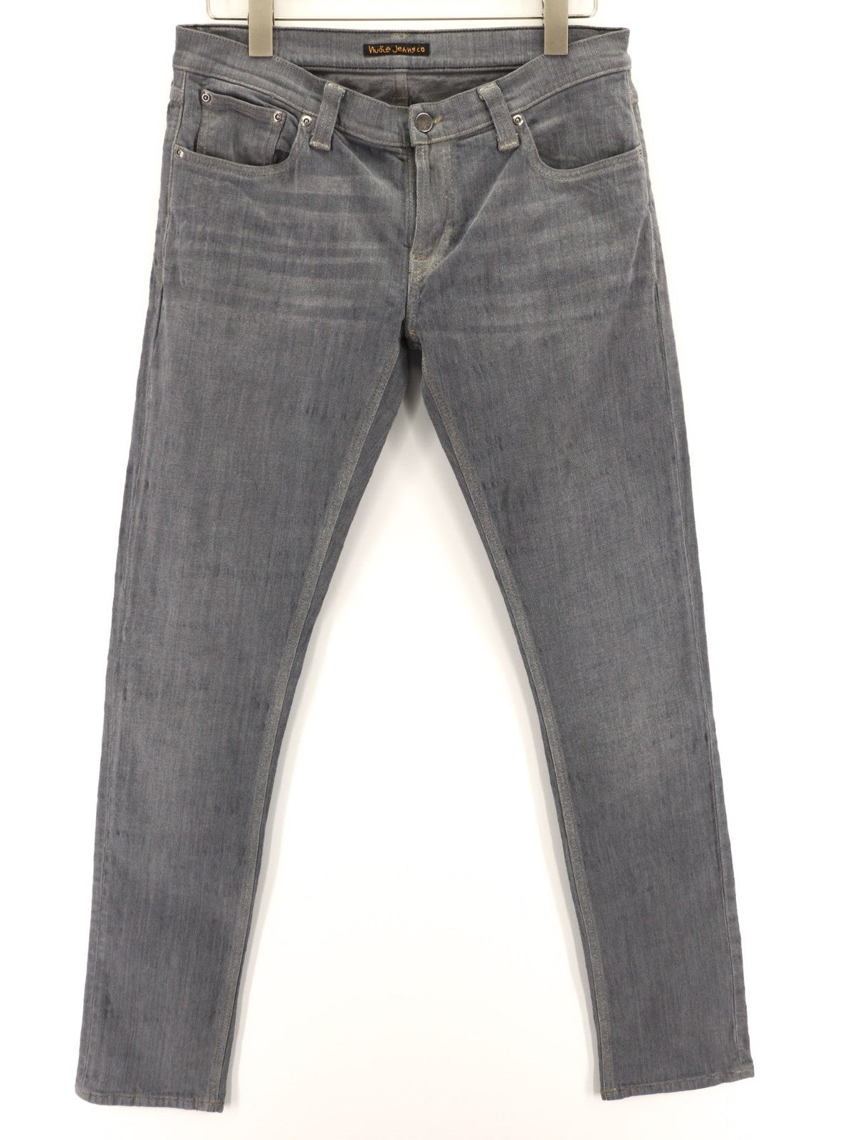 NUDIE JEANS vyriški aptempti ilgi John džinsai W32/L34 ploni skalbto pilko organinio džinso 