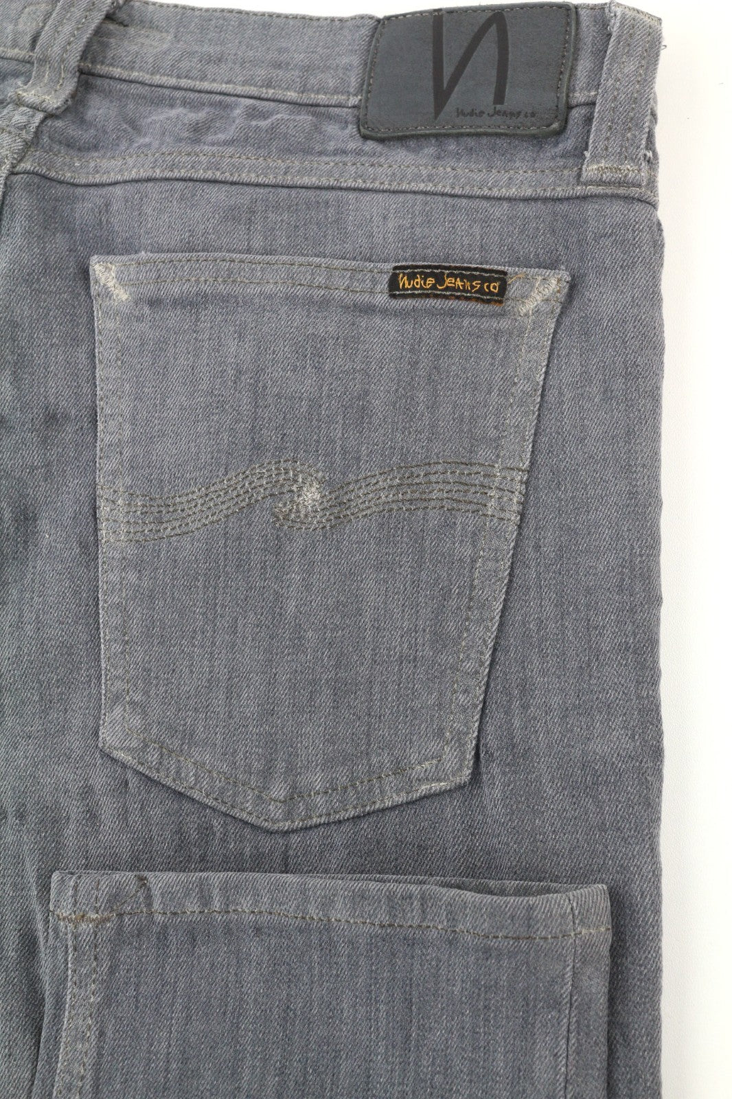 NUDIE JEANS vyriški aptempti ilgi John džinsai W32/L34 ploni skalbto pilko organinio džinso 