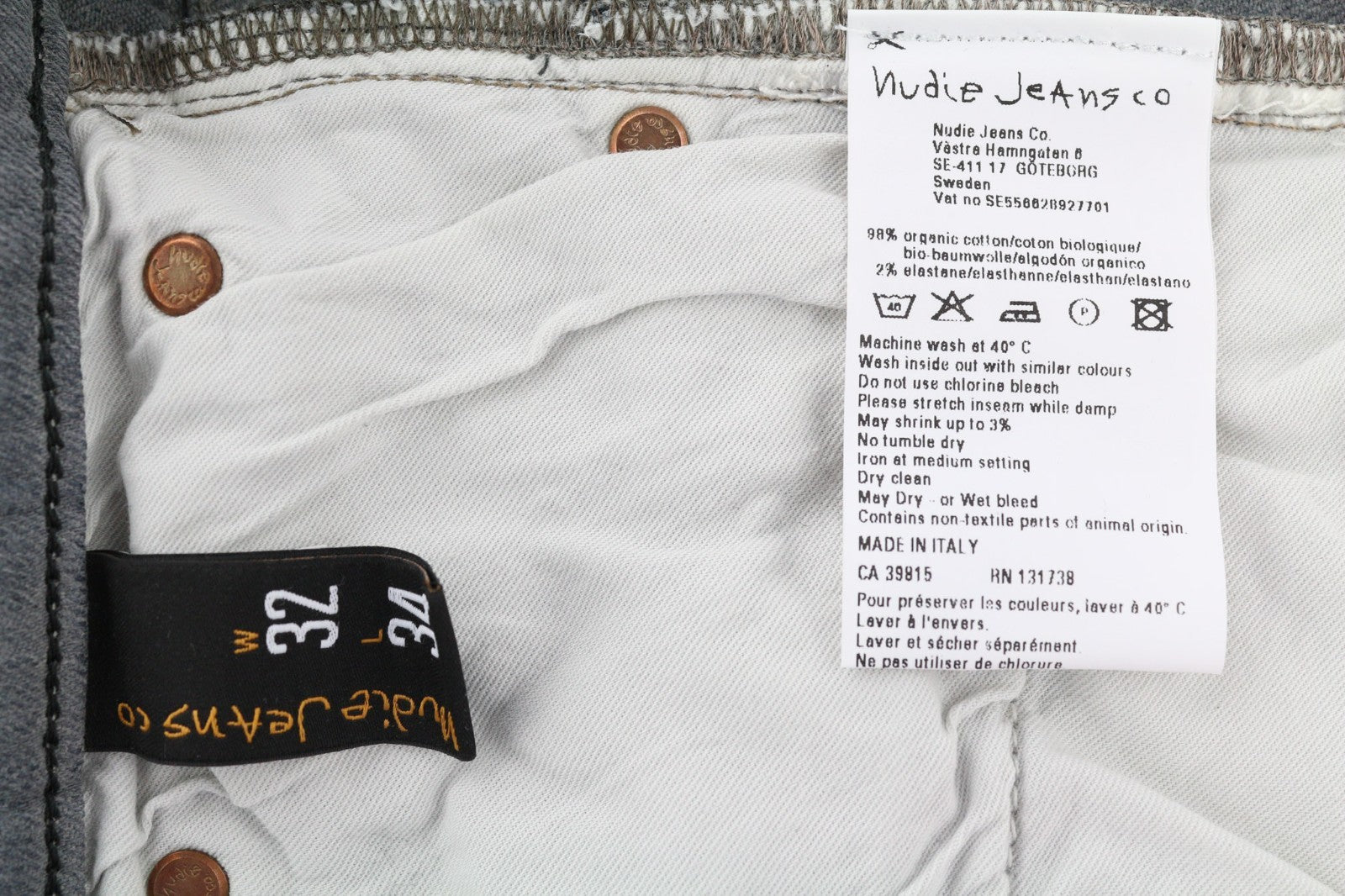 NUDIE JEANS vyriški aptempti ilgi John džinsai W32/L34 ploni skalbto pilko organinio džinso 