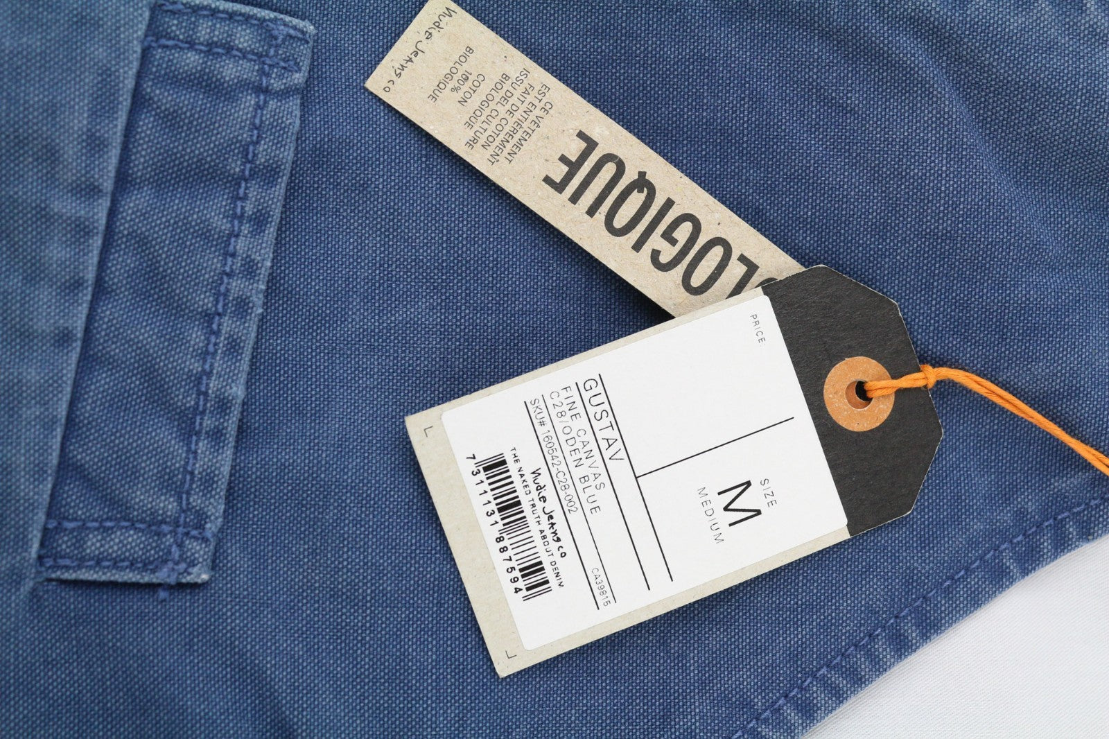 NUDIE JEANS Gustav vyriška liemenė M Oden mėlyna ekologiško pamušalo sagomis užsegamos kišenės 