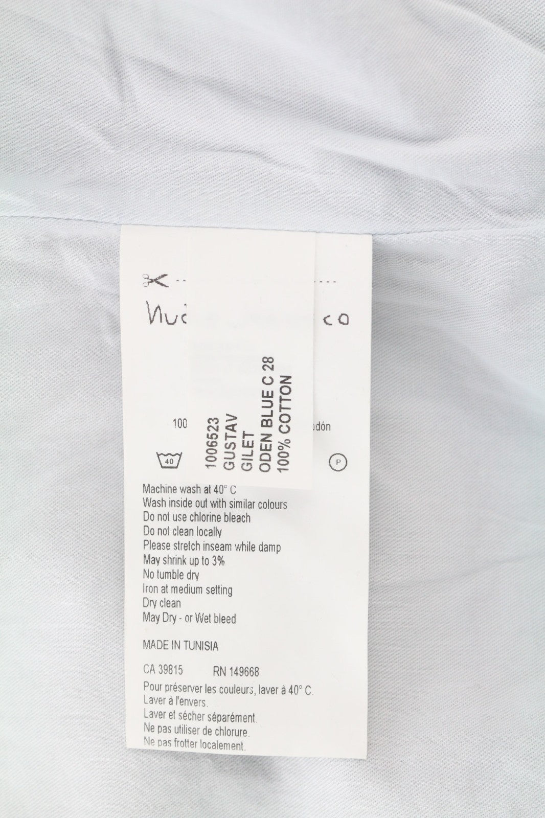 NUDIE JEANS Gustav vyriška liemenė M Oden mėlyna ekologiško pamušalo sagomis užsegamos kišenės 