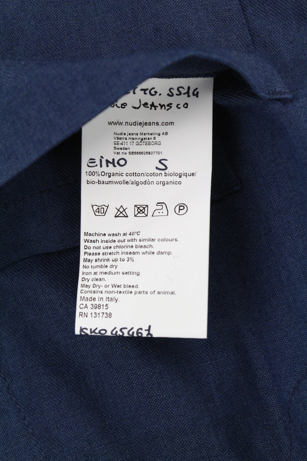 NUDIE JEANS Men's Vest S Blue Organic Cotton Button Patch Pockets Lined