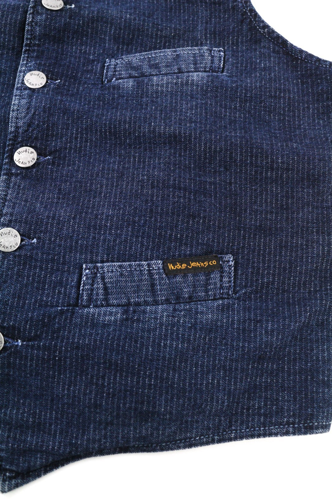 NUDIE JEANS Gustav vyriška liemenė M Worker dryžuota mėlyna džinsinio audinio pamušalu su logotipu 