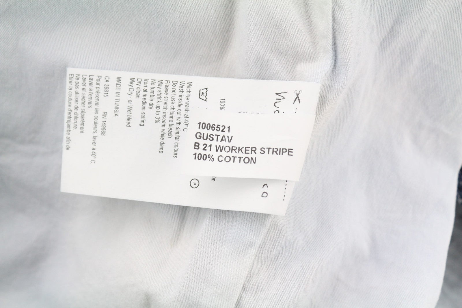 NUDIE JEANS Gustav vyriška liemenė M Worker dryžuota mėlyna džinsinio audinio pamušalu su logotipu 