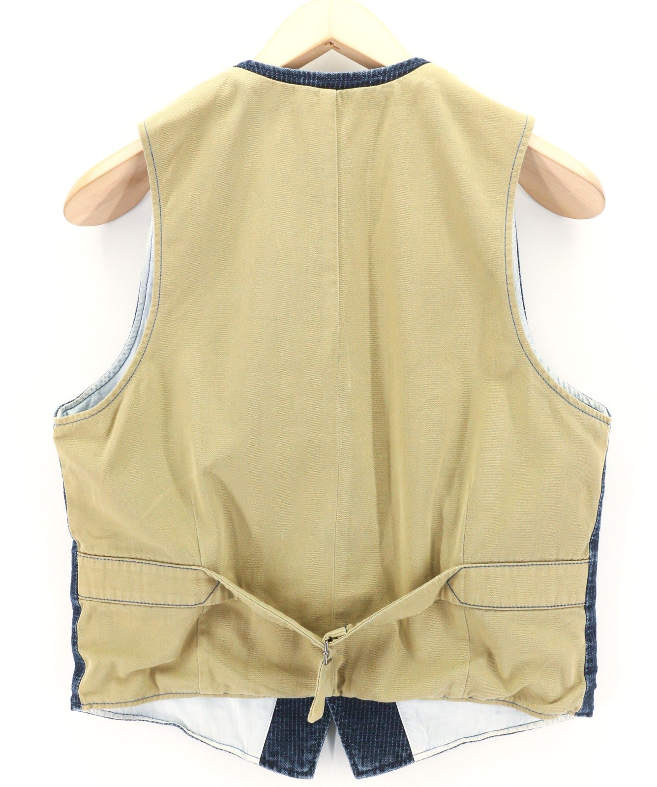 NUDIE JEANS Gustav Men's Vest M Worker Stripe Dark Blue Lined Button Logo