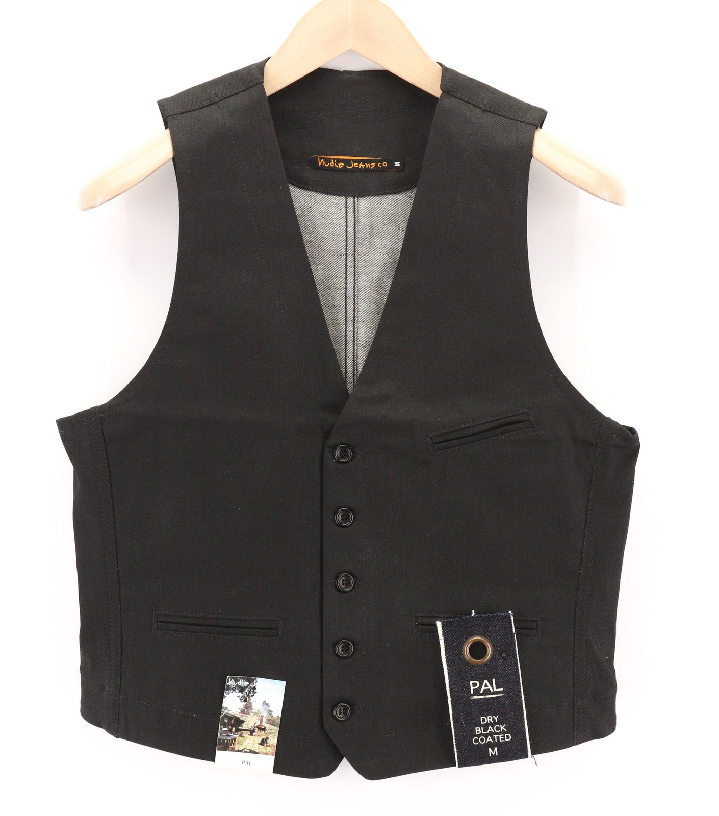 NUDIE JEANS Pal vyriška liemenė M Dry juoda dengta pusjuostė su sagomis ir be pamušalo 