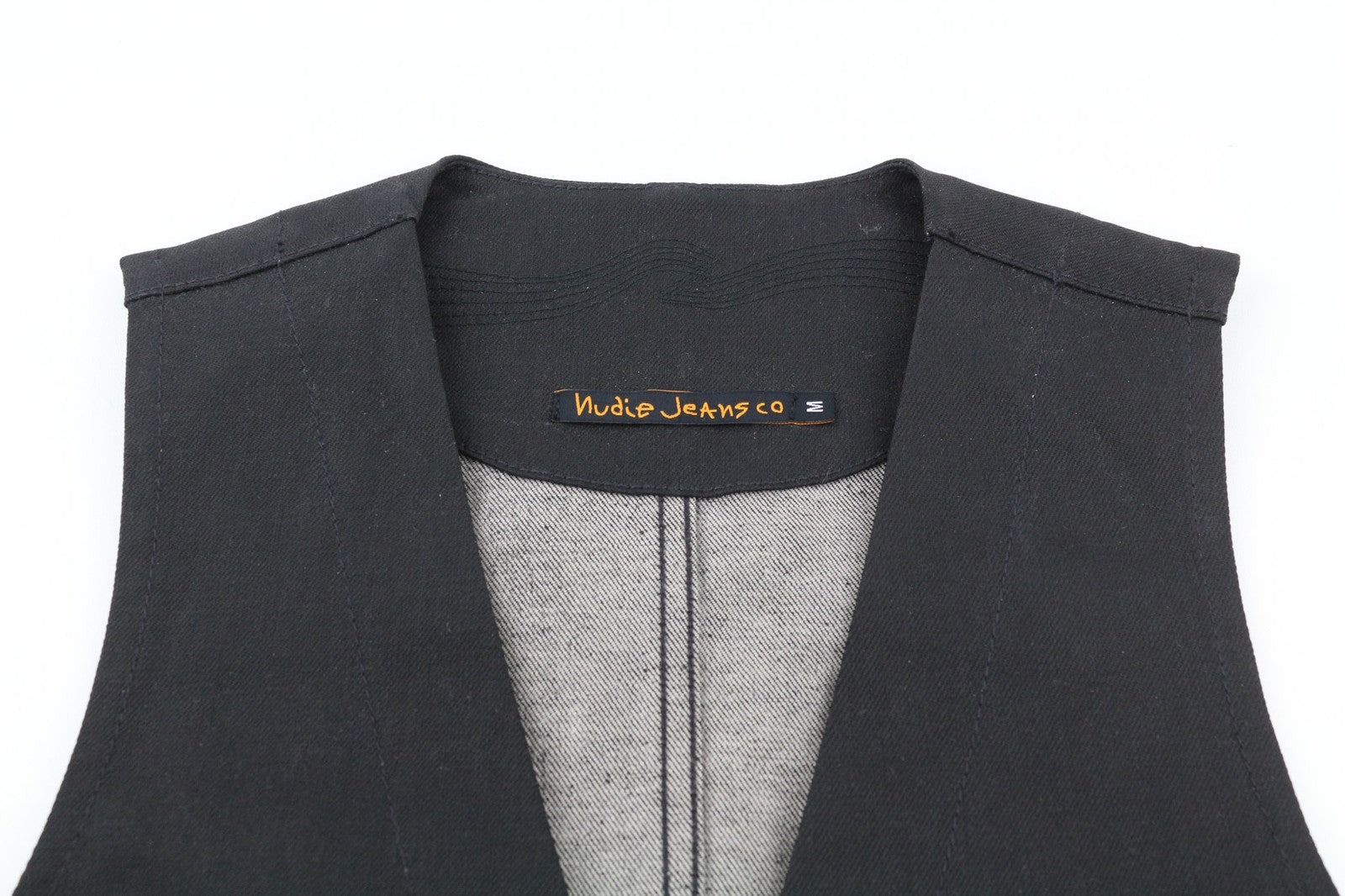 NUDIE JEANS Pal Men's Vest M Dry Black Coated Half Belt Button Unlined