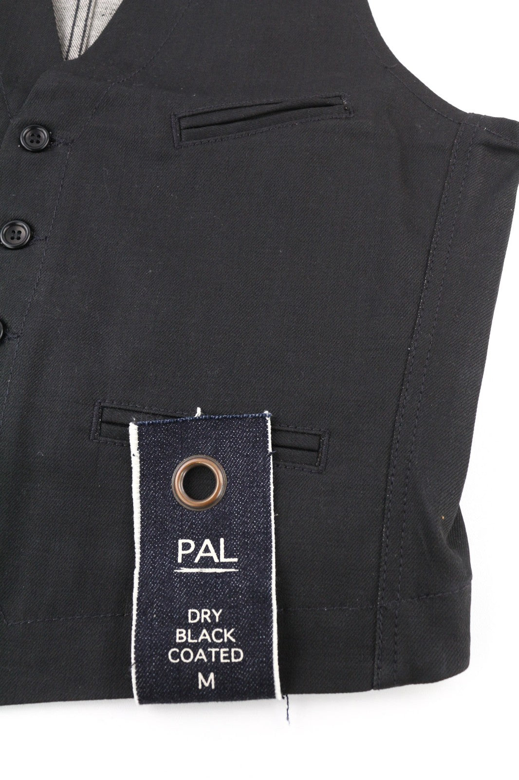 NUDIE JEANS Pal Men's Vest M Dry Black Coated Half Belt Button Unlined