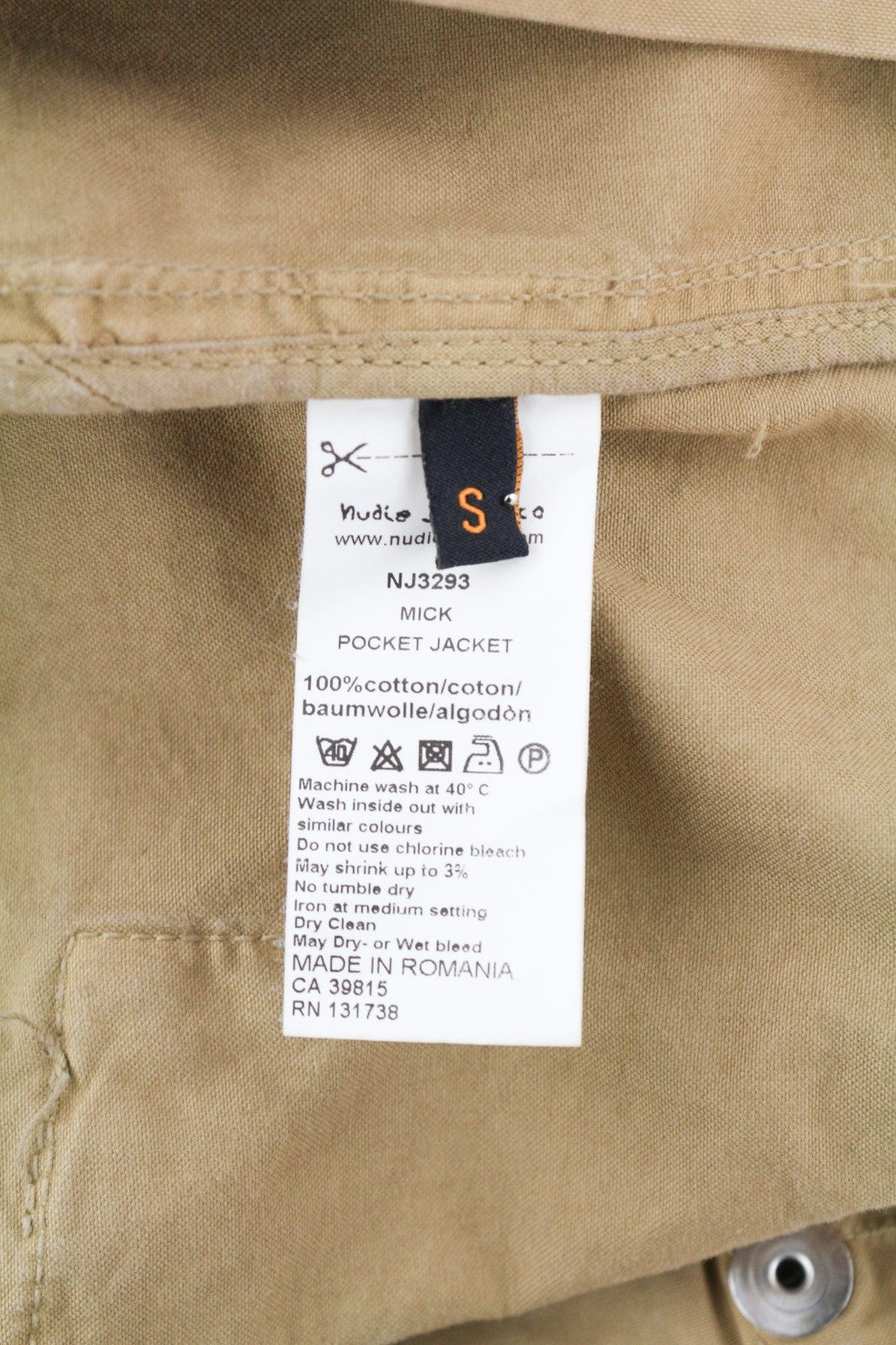 NUDIE JEANS Mick vyriška striukė S ruda su užtrauktuku, kišenėmis ant rankogalių be pamušalo 