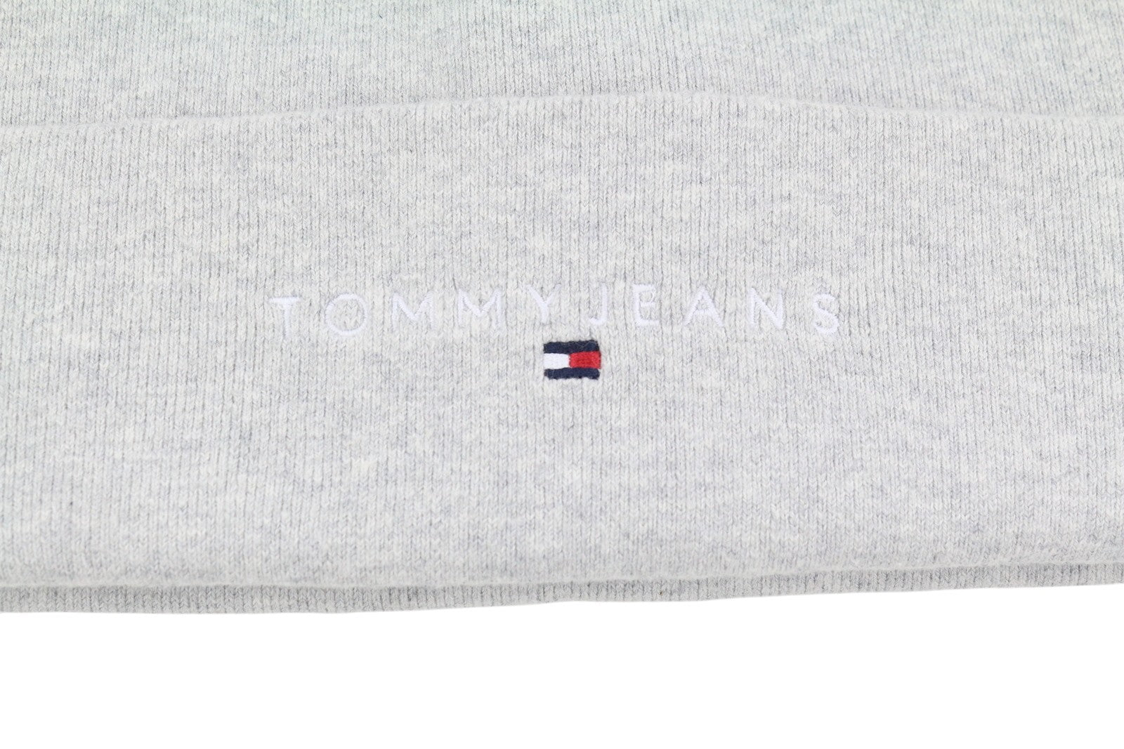 TOMMY HILFIGER Linear Logo Beanie Men Hat OS Grey Melange Tight-Knit Stretch 