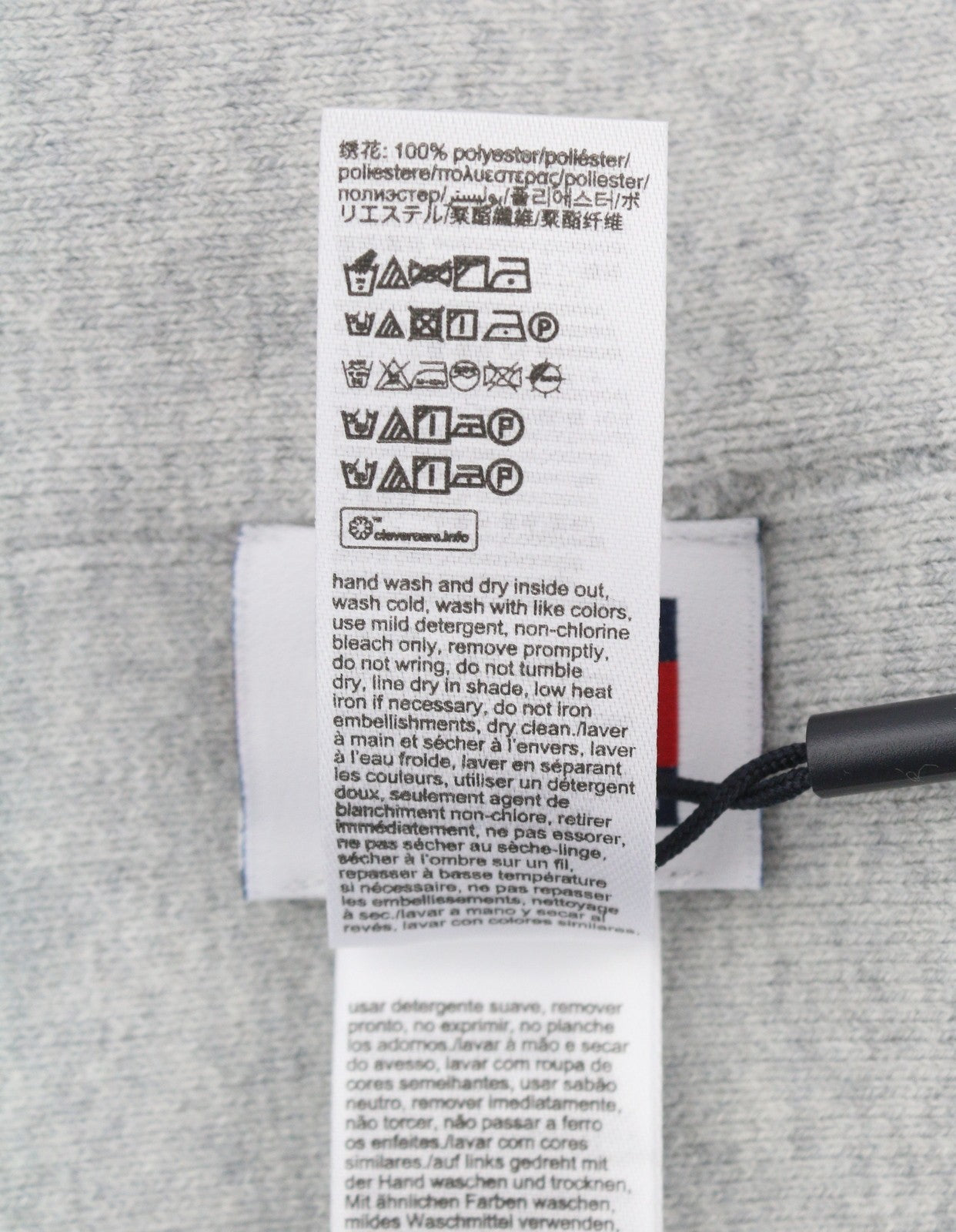 TOMMY HILFIGER Linear Logo Beanie Men Hat OS Grey Melange Tight-Knit Stretch 