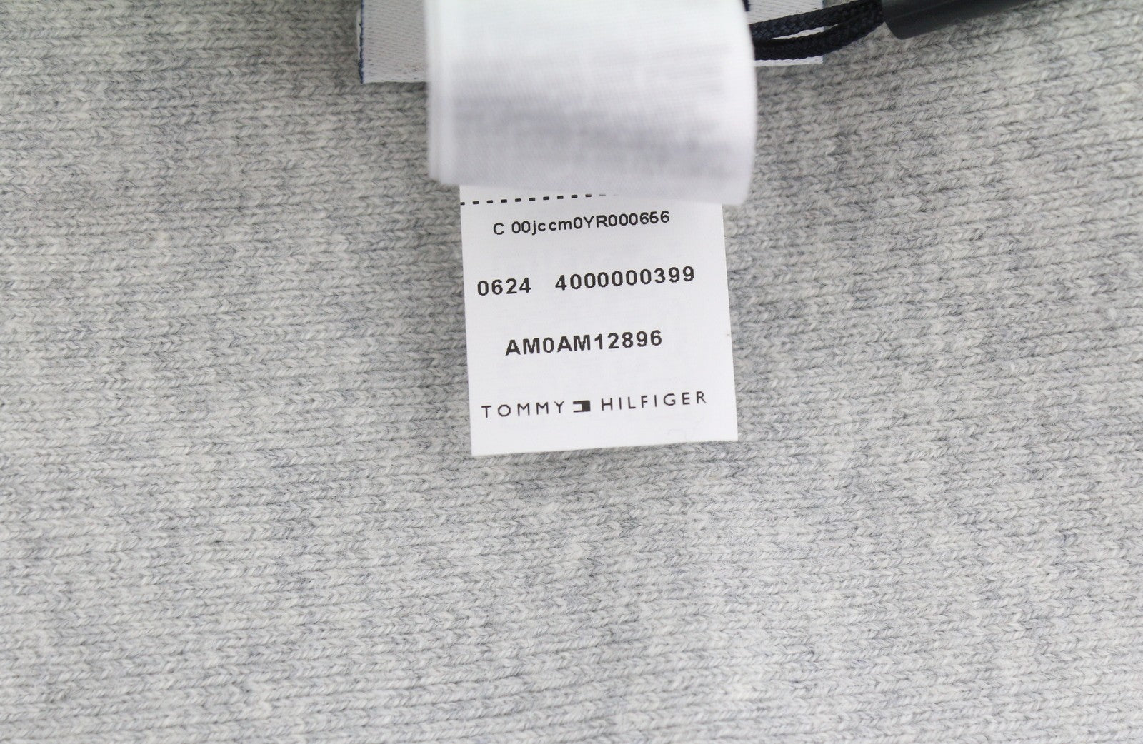 TOMMY HILFIGER Linear Logo Beanie Men Hat OS Grey Melange Tight-Knit Stretch 