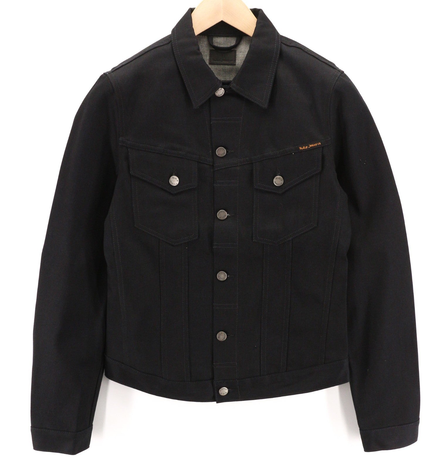 NUDIE JEANS Billy Men's Jacket S Dry Black Denim Organic Cotton Buttoned