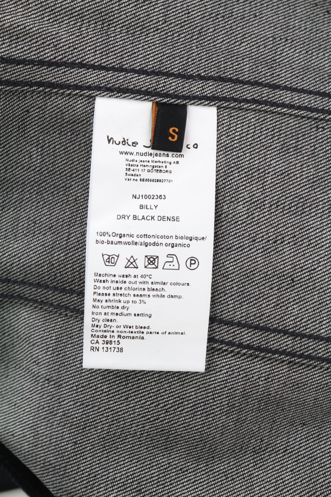 NUDIE JEANS Billy Men's Jacket S Dry Black Denim Organic Cotton Buttoned