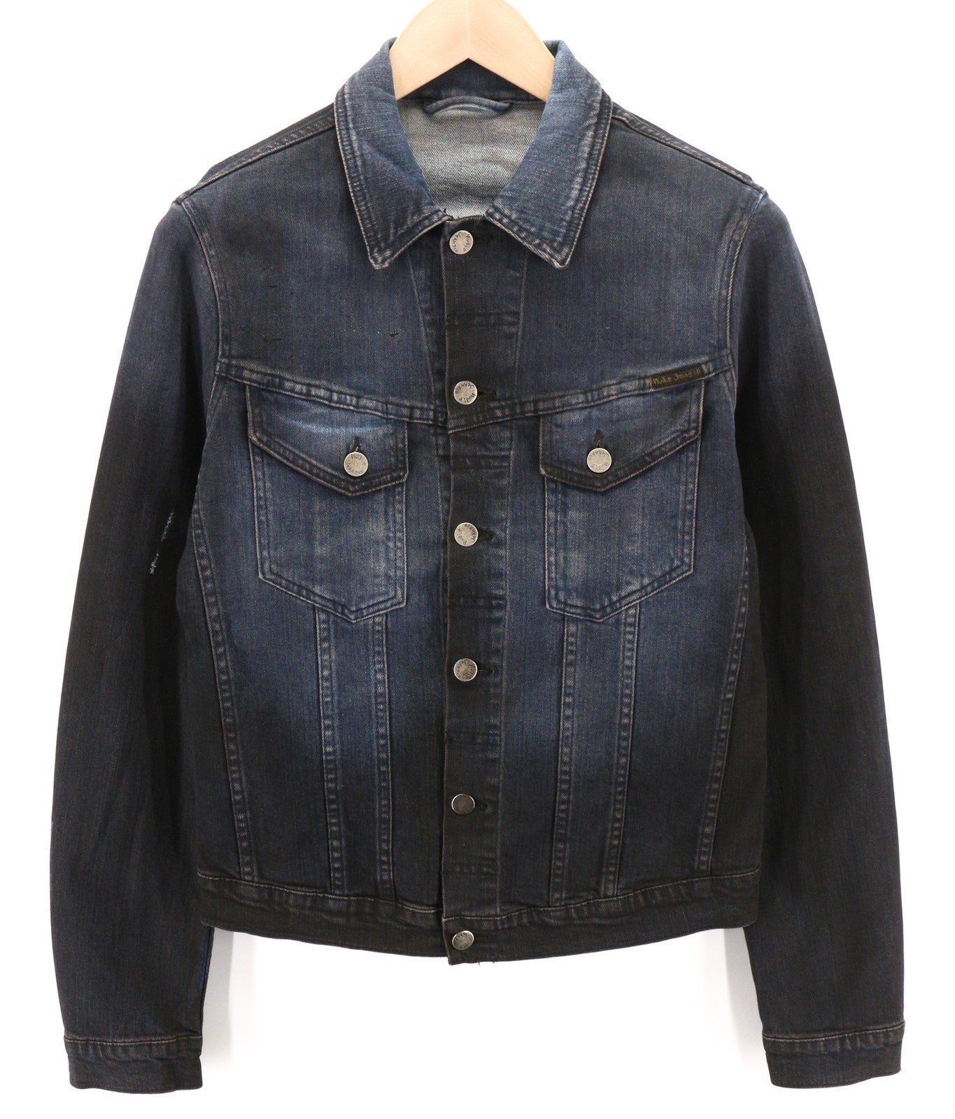 NUDIE JEANS Perry Men's Jacket S Organic Denim Black Blue Spread Button