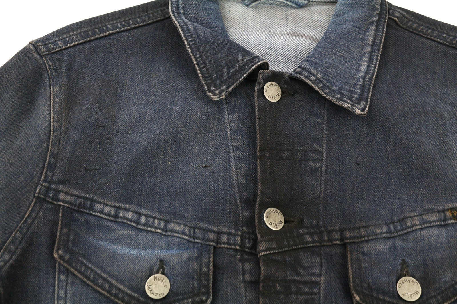 NUDIE JEANS Perry Men's Jacket S Organic Denim Black Blue Spread Button