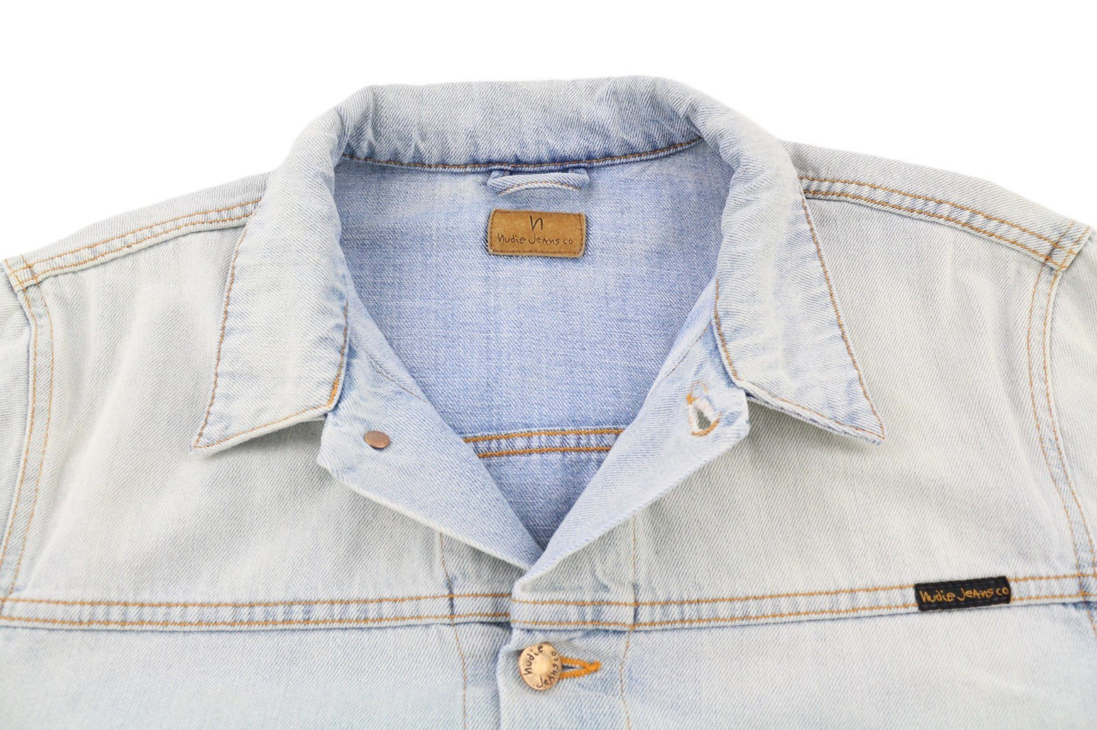 NUDIE JEANS Ronny Men's Jacket L Denim Crispy Ocean Washed Spread Neck