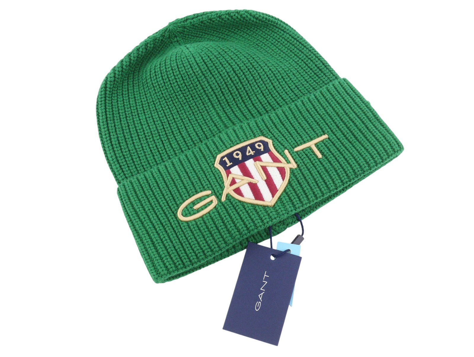 GANT Archive Shield Beanie Men Hat L/XL Lavish Green Wool Blend Tight-Knit Logo