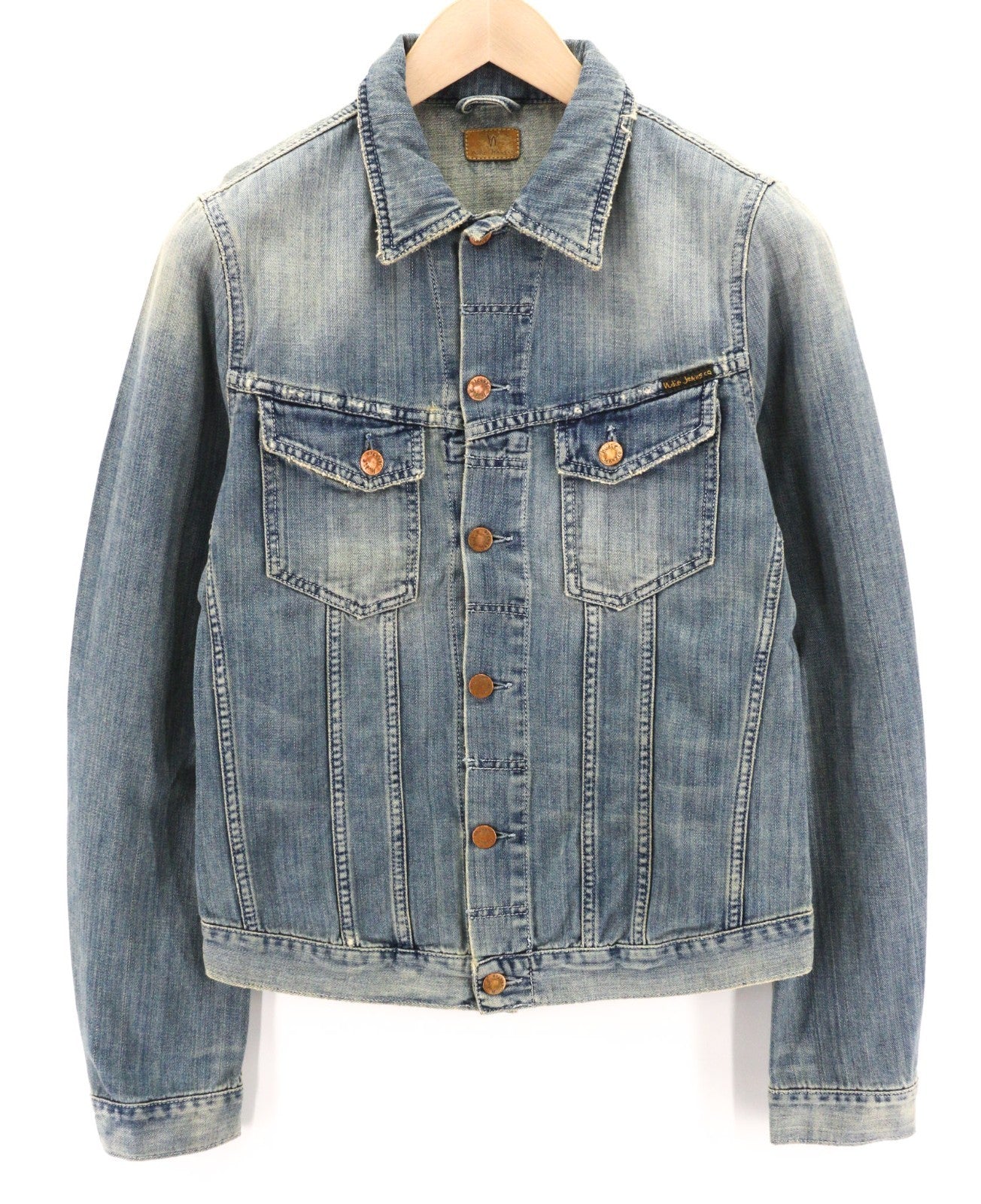 NUDIE JEANS Billy Men's Jacket S Light Blue Denim Button Spread Logo