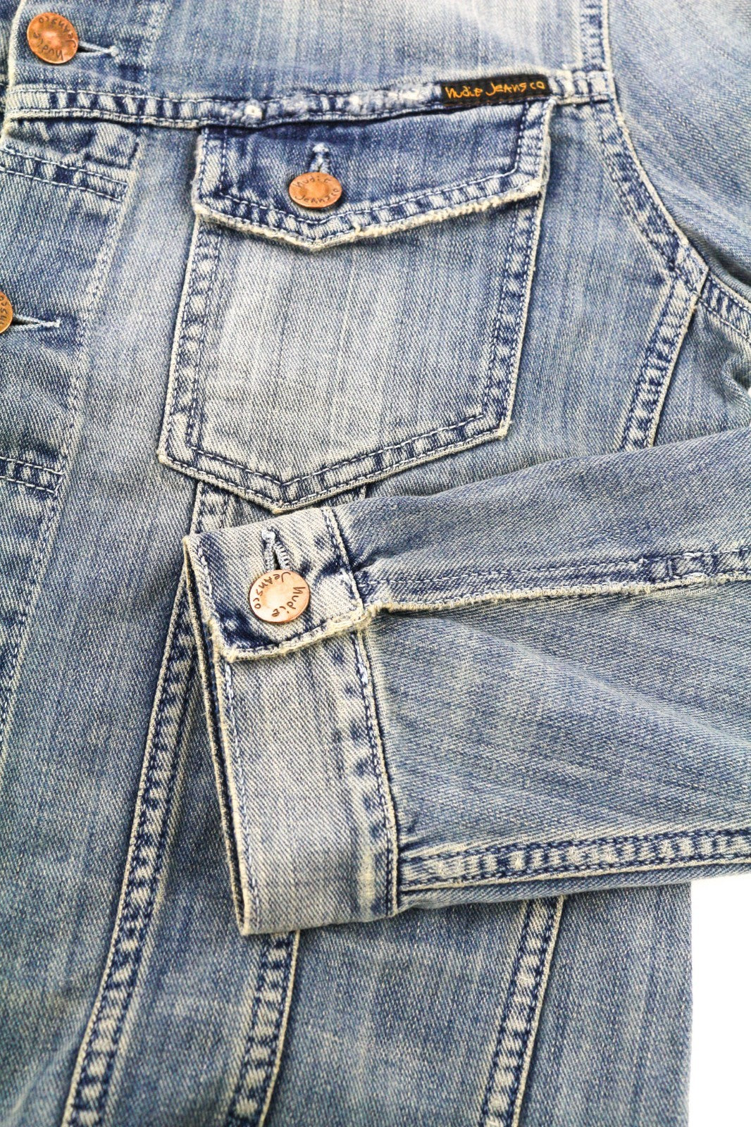 NUDIE JEANS Billy Men's Jacket S Light Blue Denim Button Spread Logo