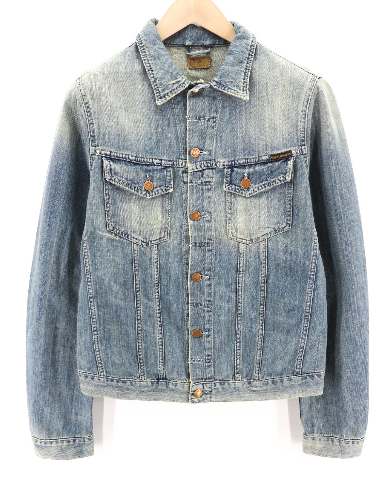 NUDIE JEANS Billy Men's Jacket M Light Blue Denim Button Spread Logo