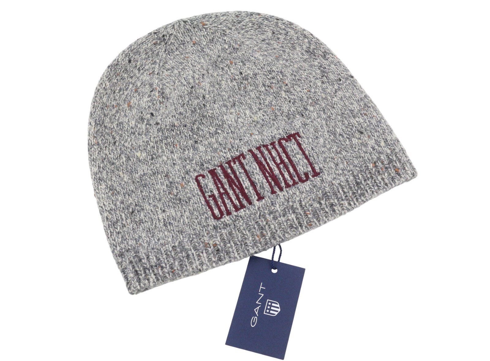 GANT Donegal Beanie vyriška kepurė OS šviesiai pilka melanžo vilnos mišinio tvirto megzto logotipo 