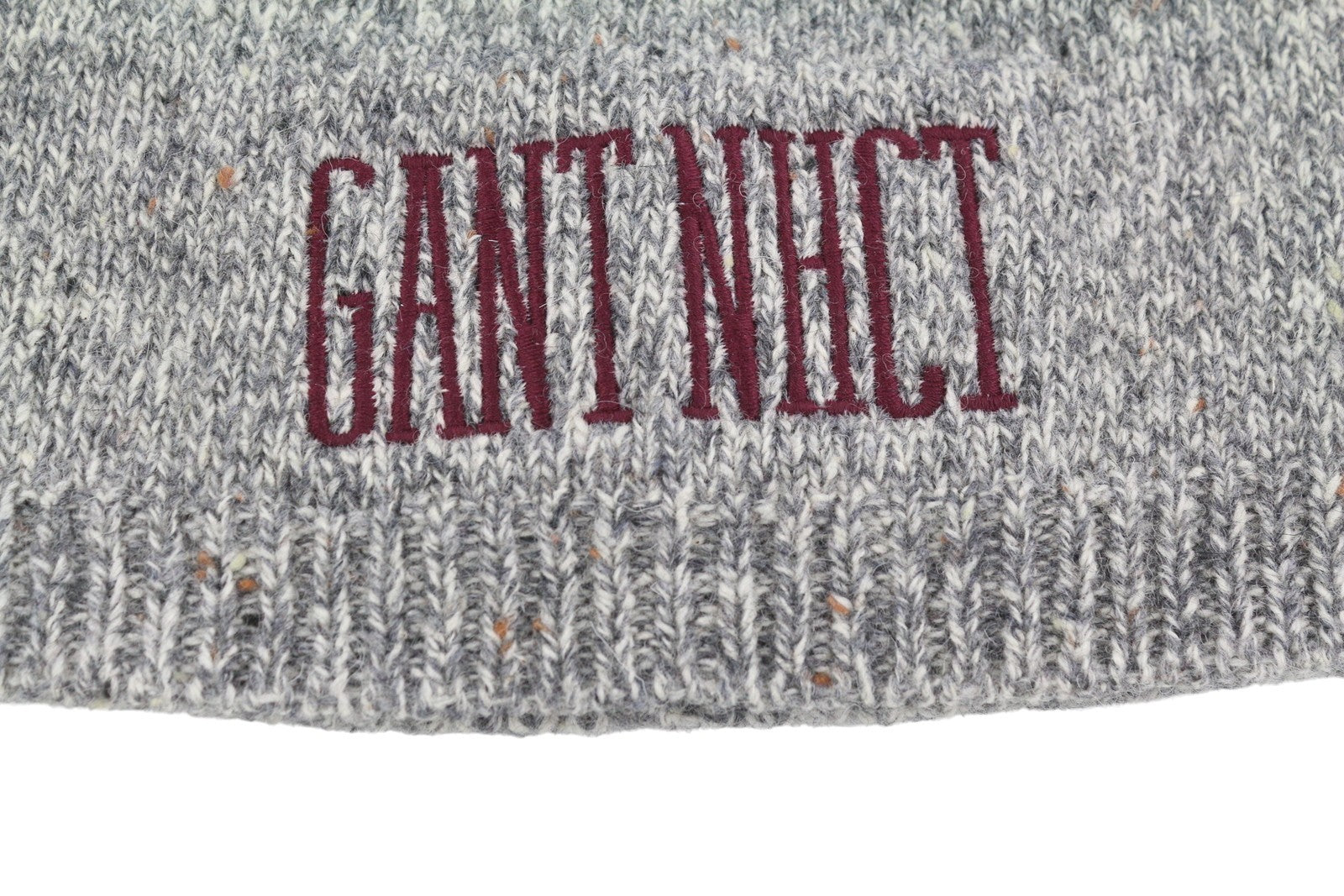 GANT Donegal Beanie Men Hat OS Light Grey Melange Wool Blend Tight-Knit Logo