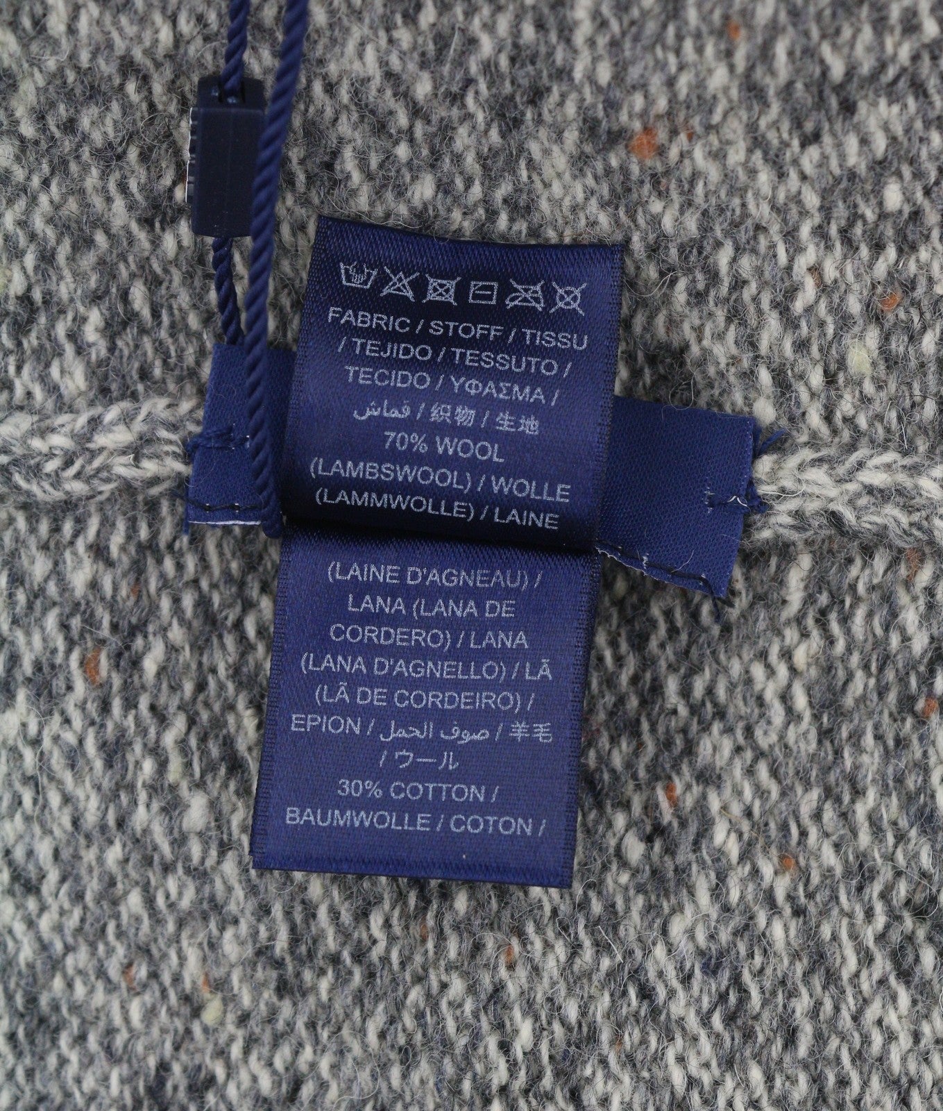 GANT Donegal Beanie Men Hat OS Light Grey Melange Wool Blend Tight-Knit Logo