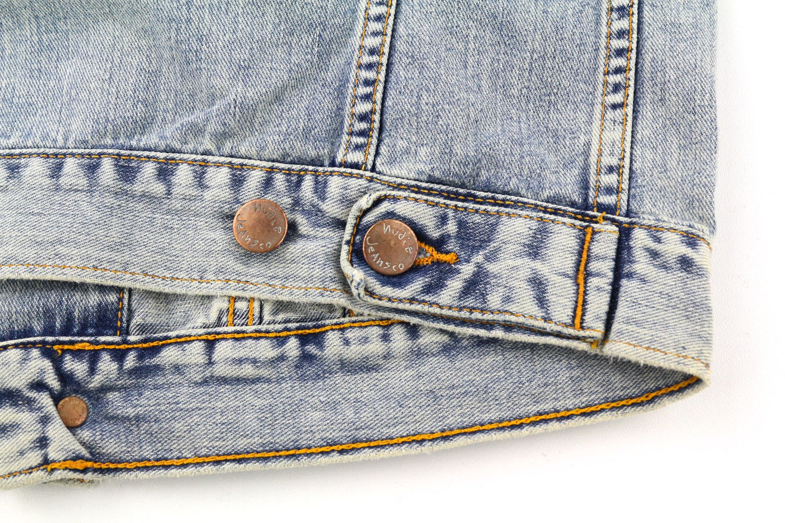 NUDIE JEANS Terry Men's Jacket S Bleach Blue Denim Spread Button Logo