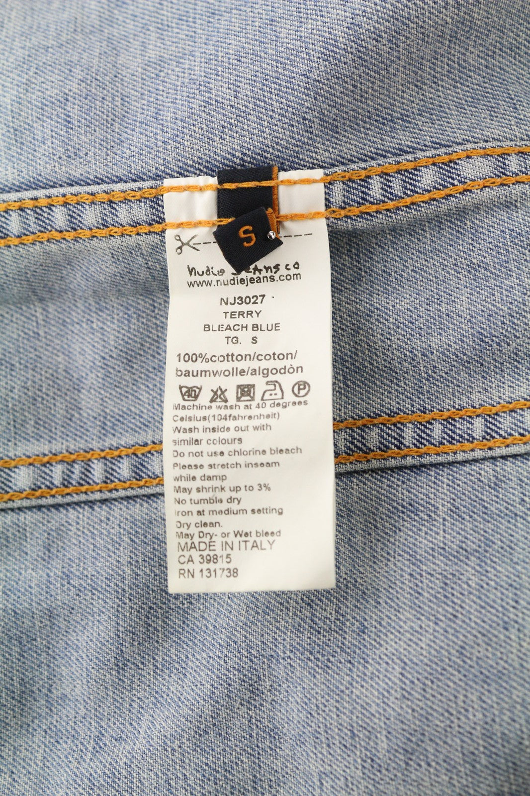 NUDIE JEANS Terry Men's Jacket S Bleach Blue Spread Denim Button Neck