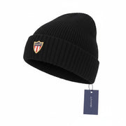 GANT Banner Shield Beanie Men Hat OS Black Wool Tight-Knit Patch Logo Stretch