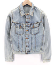 NUDIE JEANS Terry vyriška striukė S Bleach Blue džinsinio medvilnės sagų užsegimu 