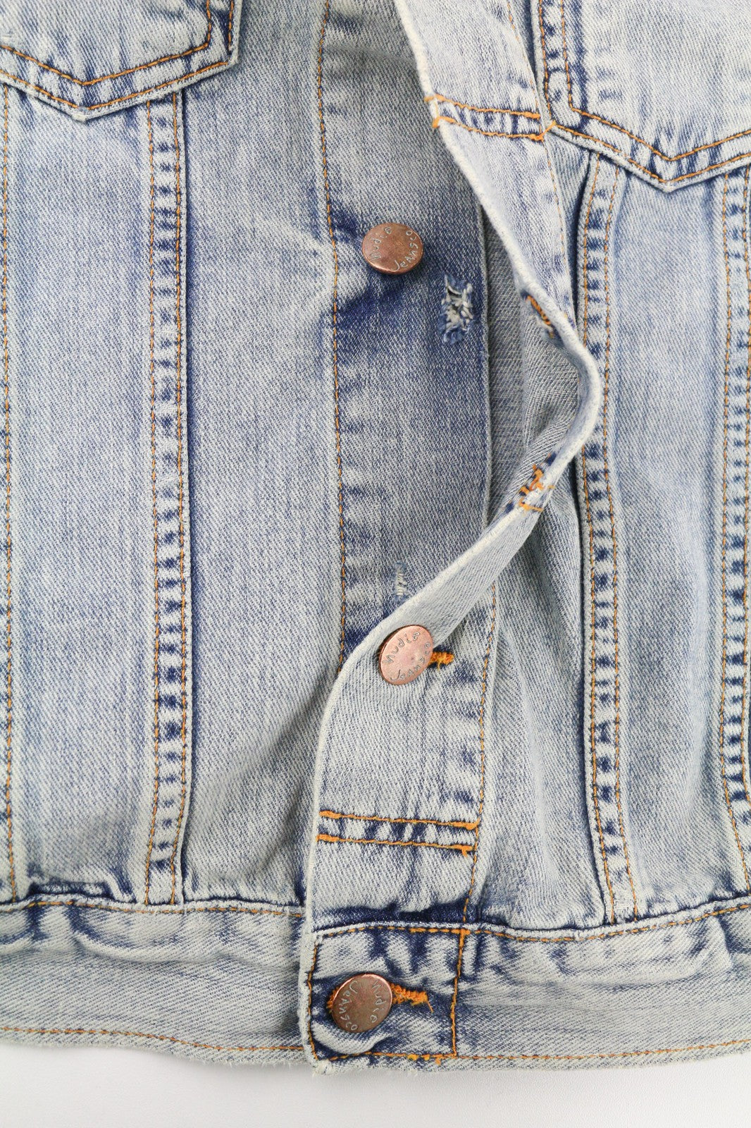 NUDIE JEANS Terry Men's Jacket S Bleach Blue Cotton Denim Spread Button