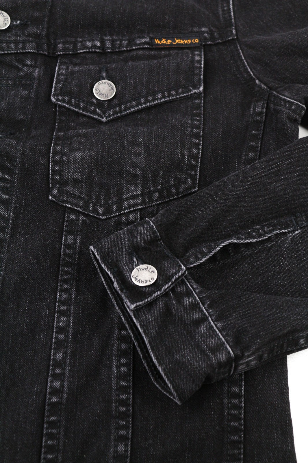 NUDIE JEANS Perry Organic Black Stone Men's Jacket S Denim Cotton Faded