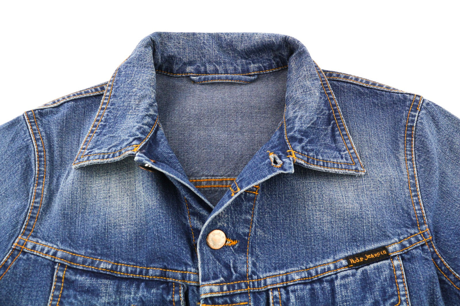 NUDIE JEANS Terry Recycle Worn In vyriška striukė S mėlyna medvilninė džinsinio audinio skalbinių spalva 