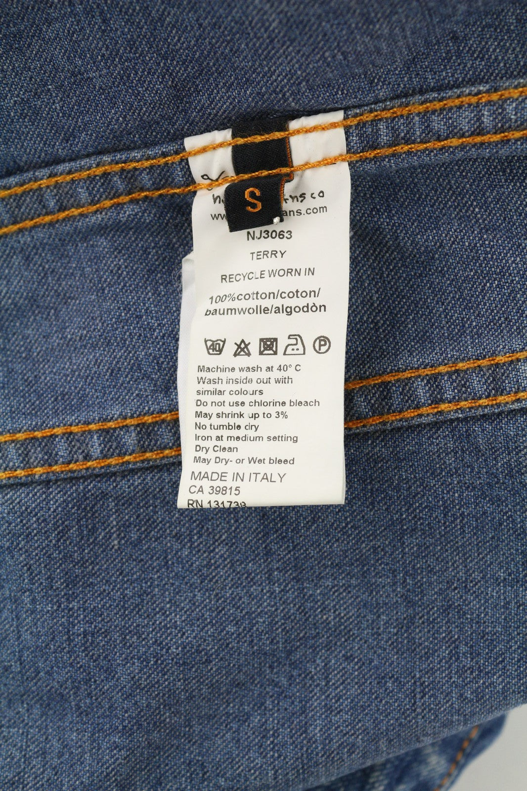 NUDIE JEANS Terry Recycle Worn In vyriška striukė S mėlyna medvilninė džinsinio audinio skalbinių spalva 