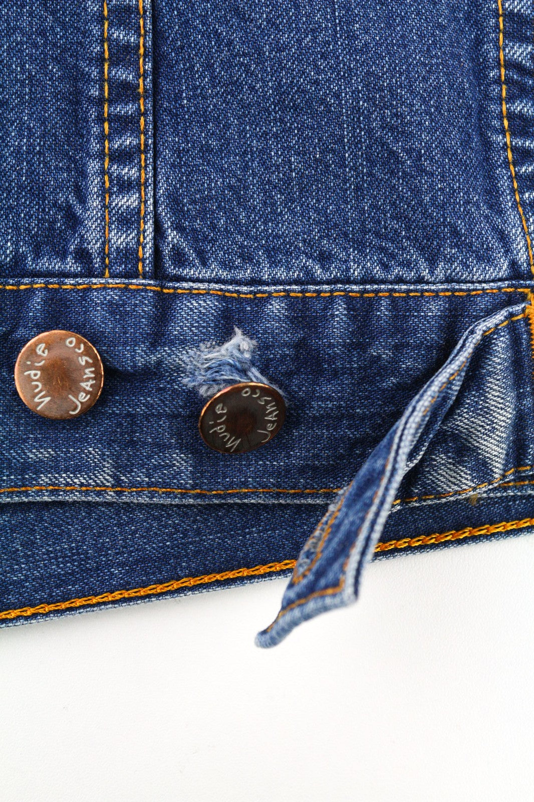 NUDIE JEANS Terry Recycle Worn In vyriška striukė S mėlyna medvilninė džinsinio audinio skalbinių spalva 